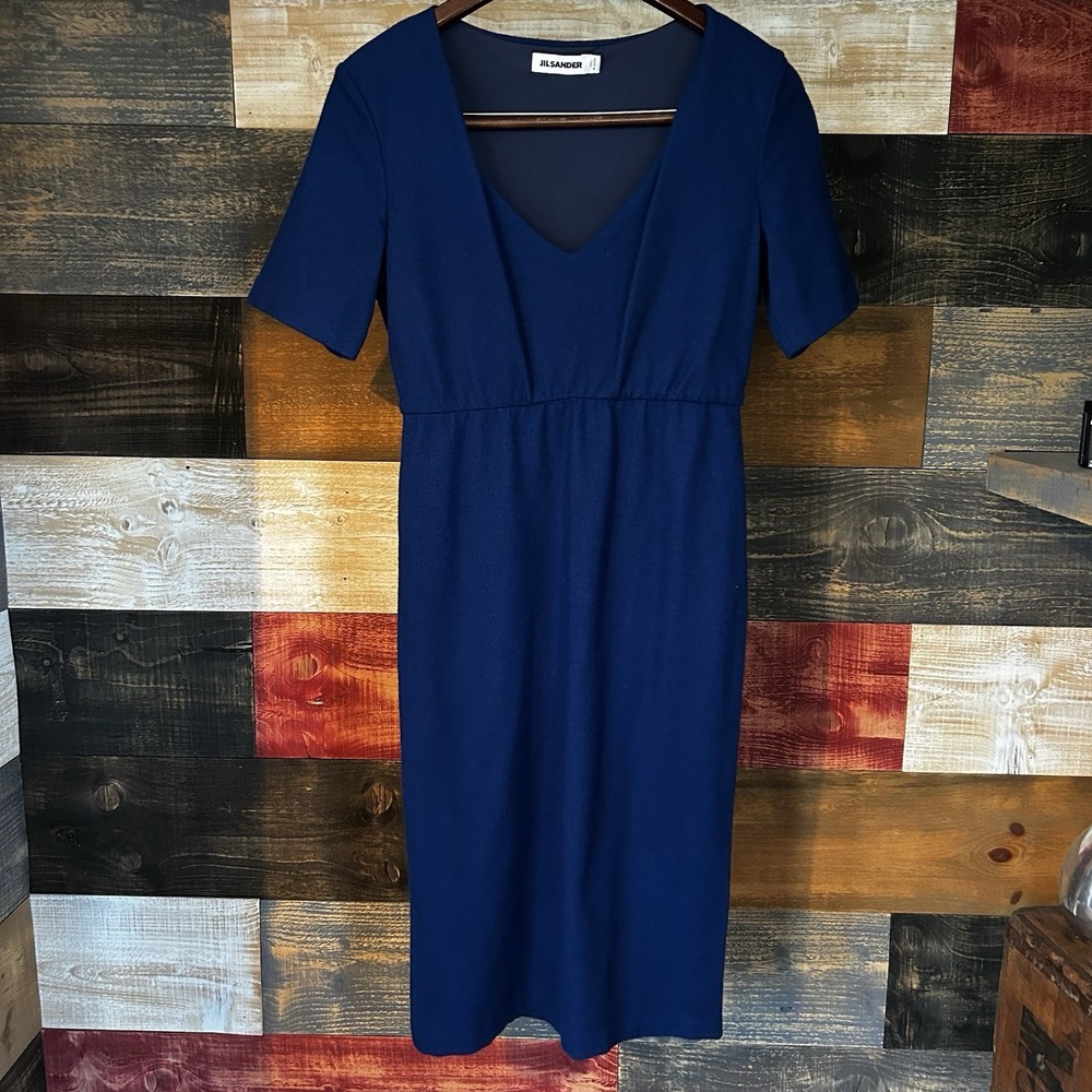 Jil Sander Dress Wool Midi Blue Women's Size Medium